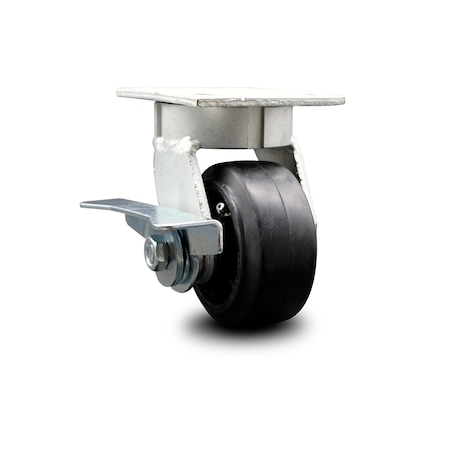 Service Caster 4 Inch Kingpinless Rubber on Steel Wheel Swivel Caster with Brake SCC-KP30S420-RSR-SLB